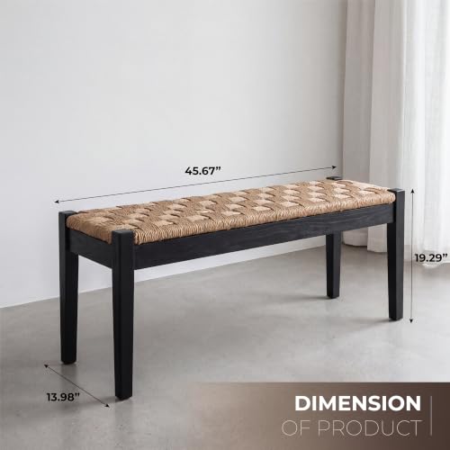 46-Inch Acacia Wood Entryway Bench with Woven Seagrass Seat