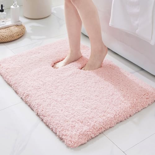 ILANGO Pink Bath Mat, 24" x 17" Non-Slip Super Absorbent Plush Rug