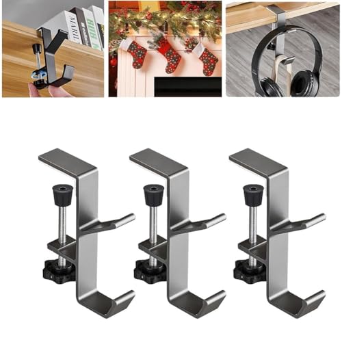 3-Pack Adjustable Mantel Stocking and Garland Hangers, No-Drill Metal Hooks