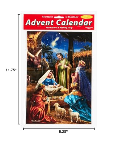Vermont Christmas Company Advent Calendar with Bible Nativity Story - Countdown to Christmas, 8.25x11.75 inches, Glitter Highlights