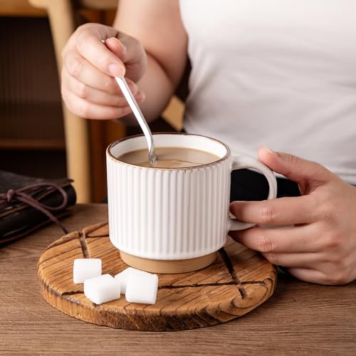Off-White 12 OZ Stackable Ceramic Coffee Mugs Set of 4 | GBhome