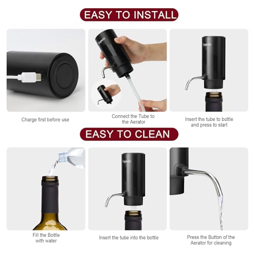 Exptolii 7oz Electric Wine Aerator Dispenser | Rechargeable One-Touch Wine Pourer & Decanter