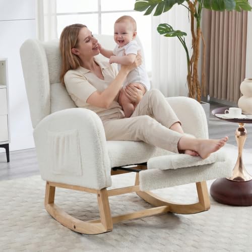 Teddy Upholstered Nursery Rocking Chair with Adjustable Footrest
