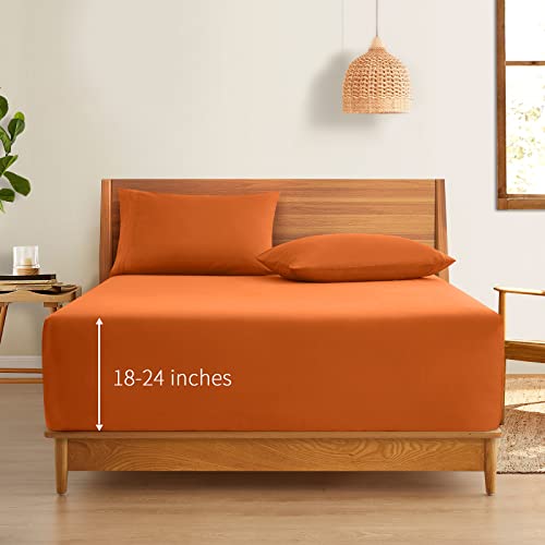 Extra Deep Pocket Queen Fitted Sheet, Burnt Orange, Fits 18-24 Inch Mattress