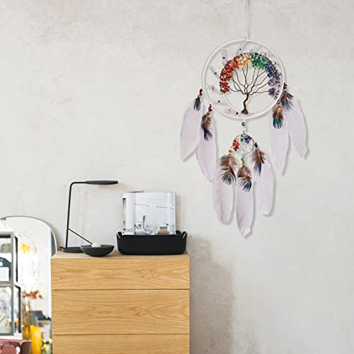 7 Chakras Tree of Life Dream Catcher Wall Decor with Healing Crystals