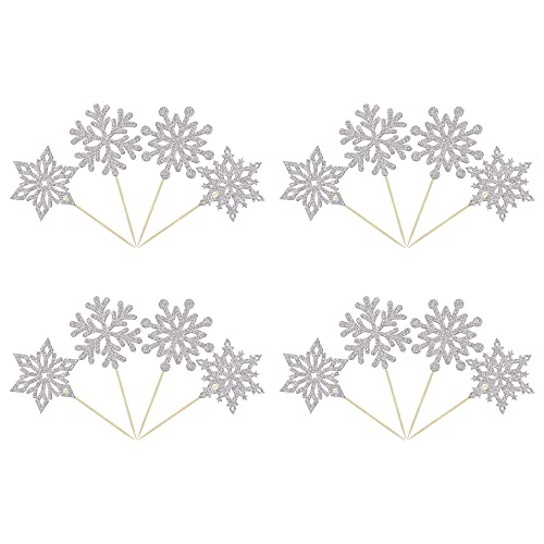 Ephlyn Silver Snowflake Cupcake Toppers 24Pcs Winter Wonderland Party Decorations