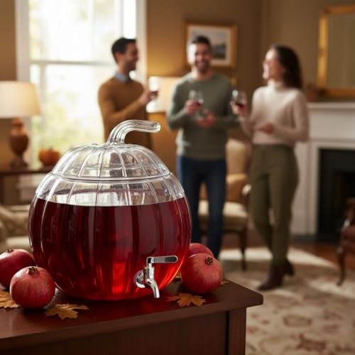 2-Gallon Glass Pumpkin Beverage Dispenser with Spigot for Parties