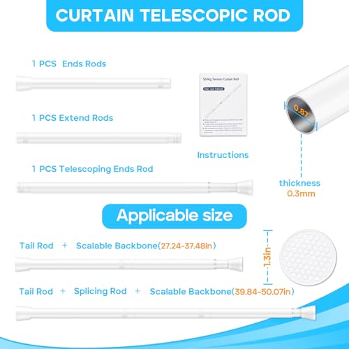 Adjustable Spring Tension Curtain Rod for Windows (28-48 In) - White
