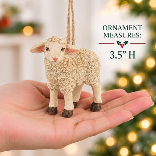 Baby Lamb Christmas Ornament - Farm Animal Holiday Decor, 3.5" Resin Keepsake