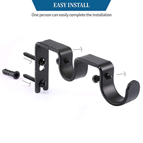 Heavy Duty Double Curtain Rod Brackets, 1 Inch & 5/8 Inch Holder Set (Black)