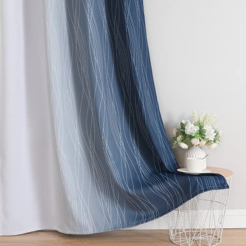 Navy Blue Ombre 100% Blackout Curtains, Thermal Grommet Drapes (52" x 84", 2 Panels)