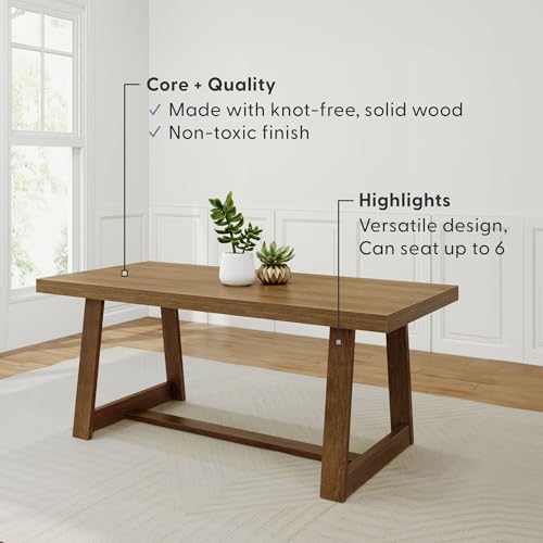 72-Inch Solid Wood Farmhouse Dining Table - Rectangular Kitchen Table