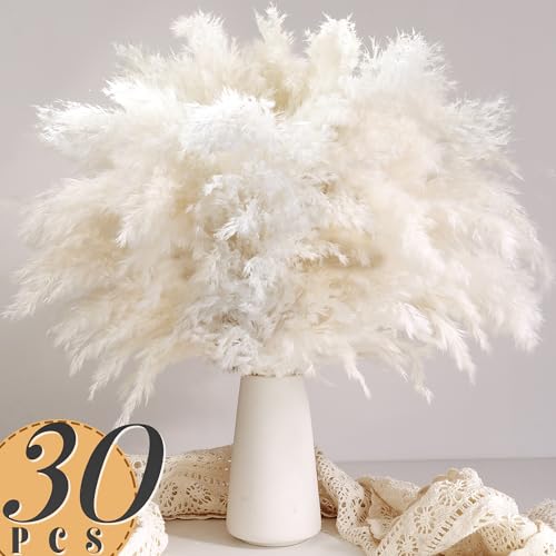 40 Pcs Fluffy White Pampas Grass Stems - Boho Home & Wedding Decor
