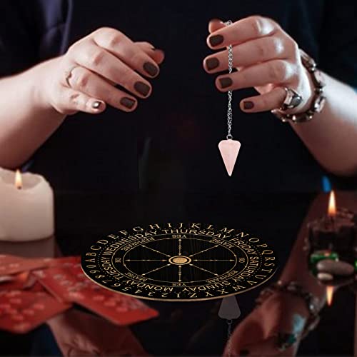Wooden Witch Pendulum Board with Rose Quartz Crystal Dowsing Kit