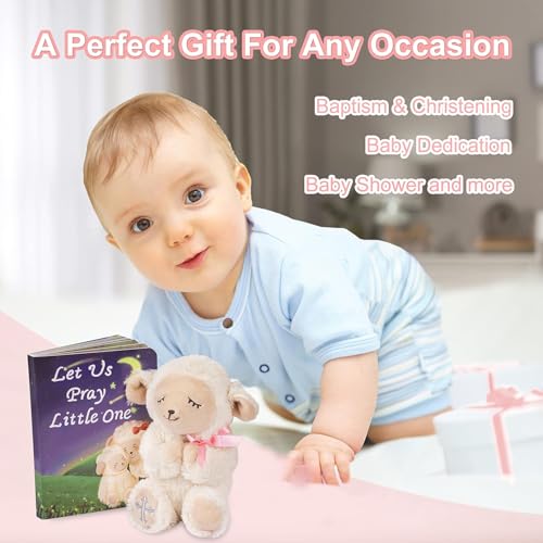 Baby Boy Baptism Gift Set with Praying Lamb Plush Toy and Prayer Book
