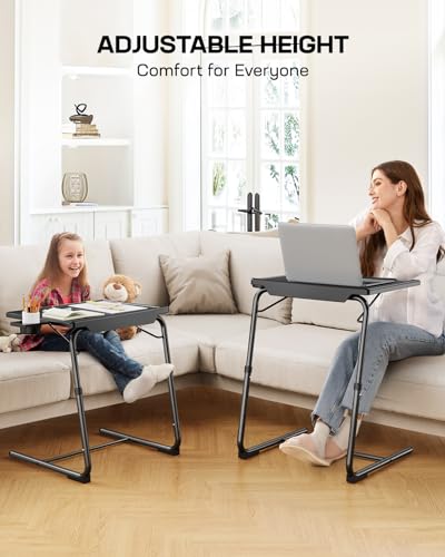 Adjustable Folding TV Tray Table with Cup Holder for Eating and Working