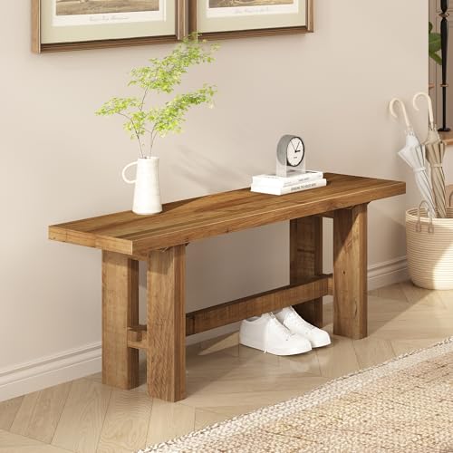 43.3-Inch Reclaimed Solid Wood Farmhouse Entryway Bench with Rustic Finish