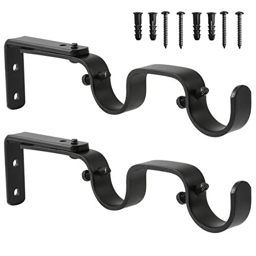 Heavy Duty Adjustable Double Curtain Rod Brackets for 1 Inch Rods, 2 Pack