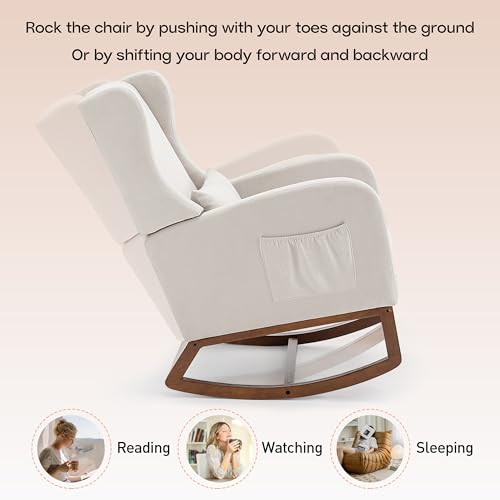 Upholstered Nursery Glider Rocking Chair with Footrest and Side Pocket