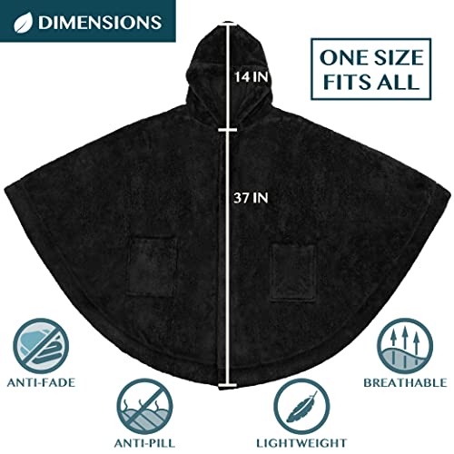 Sherpa Wearable Hooded Blanket Poncho with Pockets - Soft Fuzzy Wrap