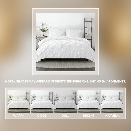 Queen Size Pinch Pleated Duvet Cover - 100% Egyptian Cotton, 600 Thread Count, Zipper Closure, 90" x 90" (White)