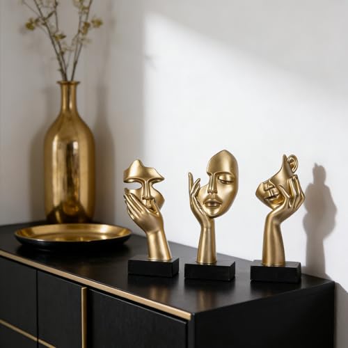 Abstract Thinker Statue Set - 3 Piece Resin Face Figurine Decor for Home