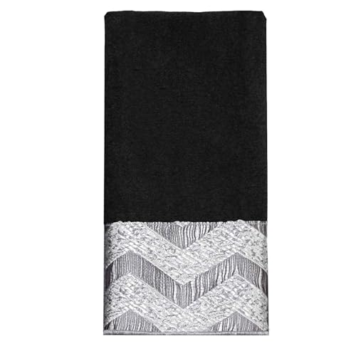 Chevron Herringbone Fingertip Towel 100% Cotton, Black & Grey 18 x 11 Inch