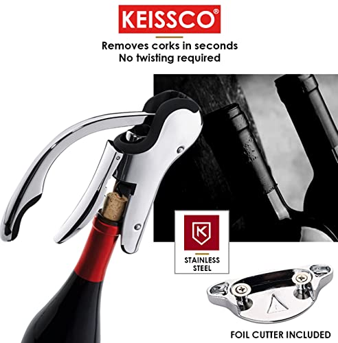 Stainless Steel Wine Corkscrew Opener with Foil Cutter - Compact Vertical Design