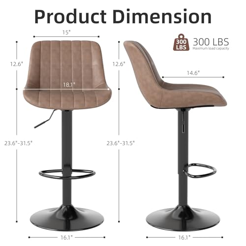 Adjustable Swivel Bar Stools, Faux Leather Counter Height Chairs, Set of 3