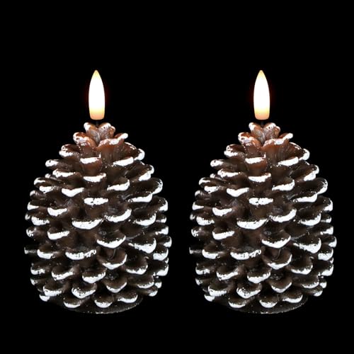 Wondise Pine Cone Flameless Candles with 6H Timer - 2 Pack 3.5" x 6" (White Variation 5-White)