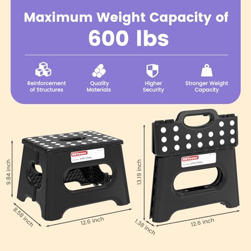 9 Inch Folding Step Stool - Heavy Duty 600 lbs Capacity Foot Stool