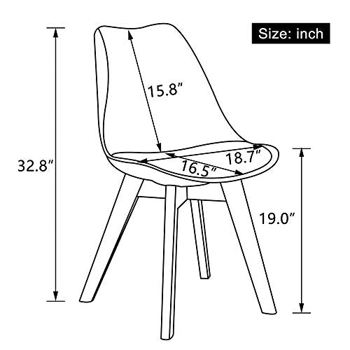Mid-Century Modern Dining Chairs with Padded Seat and Wood Legs, Set of 2