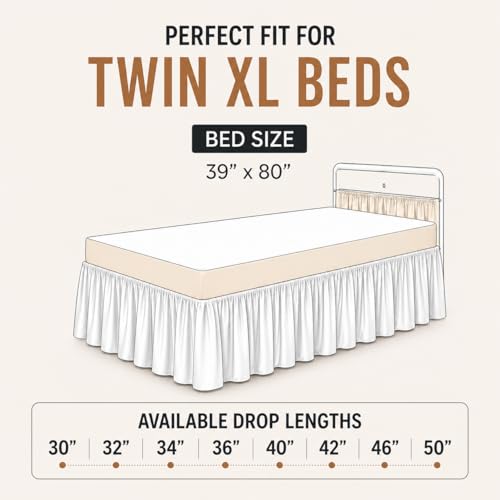 Twin XL Ruffled Dorm Bed Skirt - 32 Inch Extra Long Drop Dust Ruffle