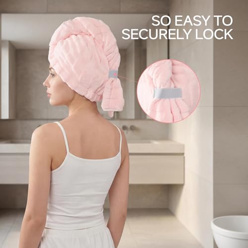 Microfiber Hair Towel Wrap - Super Absorbent Quick Drying Turban for Thick Long Curly Hair (2 Pack)