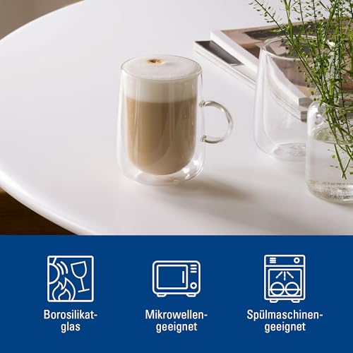 Double-Walled Latte Macchiato Glasses, 15.5 oz Borosilicate Glass Set of 2