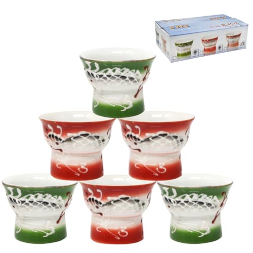Set of 6 Ceramic & Glass Sake Cups - Japanese Tea & Drinkware Gift Set