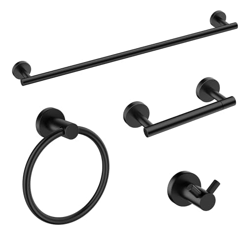 4-Piece Bathroom Hardware Set, Matte Black Stainless Steel Towel Rack