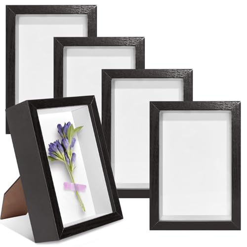 5-Pack 4x6 Shadow Box Frame Set, Wood Display Case with Acrylic Front