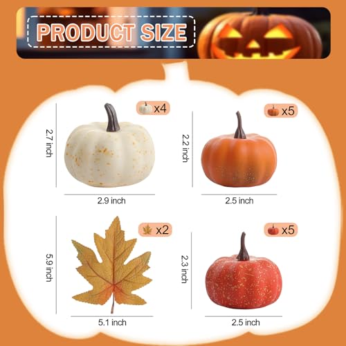 16-Piece Artificial Mini Pumpkin Set with Fall Leaves for Autumn Home Decor