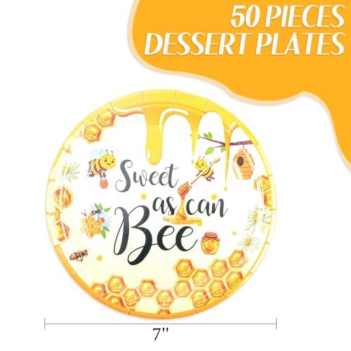 50-Pack Bee Theme Disposable Paper Dessert Plates for Party, Baby Shower & Birthday