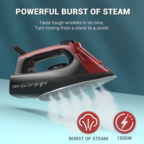 1500W Steam Iron with Ceramic Soleplate, Anti-Drip & Auto Shutoff