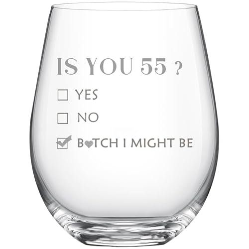 55th Birthday Wine Glass - 18oz Funny Etched Glassware Gift for Her