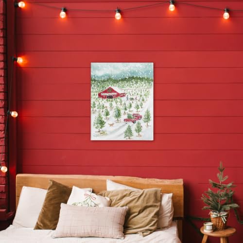 Snowy Christmas Tree Farm Canvas Wall Art - 24 x 30 Inches
