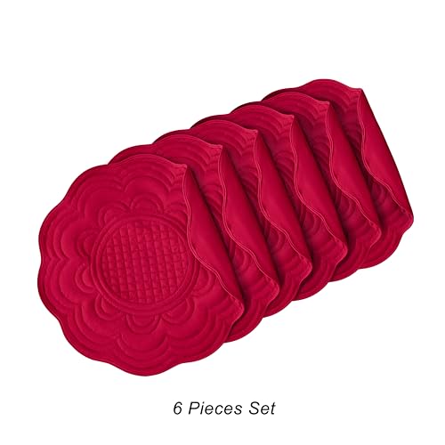 Loom and Mill Christmas Red Quilted Round Placemats Set of 6, 15-inch