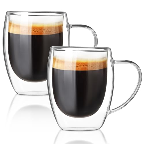 FrutPunch Double Walled Glass Coffee Mugs Set of 2, 12 oz - Heat-Resistant Borosilicate
