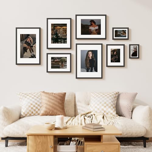 Vittanly 4x6 Solid Wood Picture Frame with Mat, Charcoal Black - 2 Pack