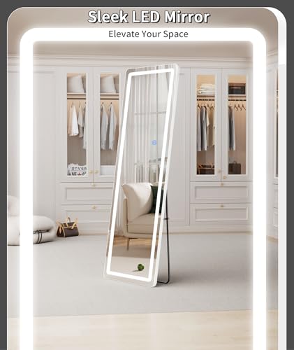 56" x 20" LED Full-Length Floor Mirror with 3-Color Lighting & Touch Control
