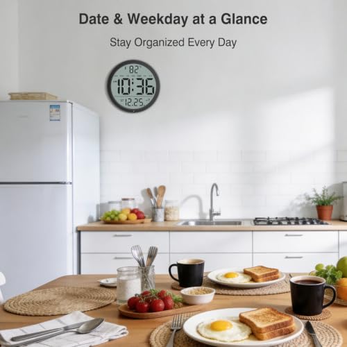 8-Inch Atomic Wall Clock with Smart Backlight, Indoor Temperature and Date