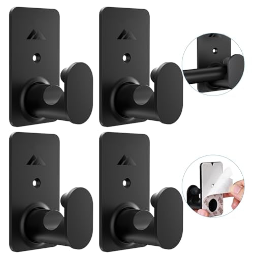 No Drill Curtain Rod Brackets for 5/8 Inch Rods, Adhesive Wall Hooks (4 Pack)