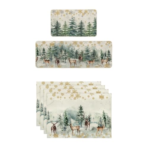 Christmas Kitchen Mats & Placemats Set - Deer Holiday Decor